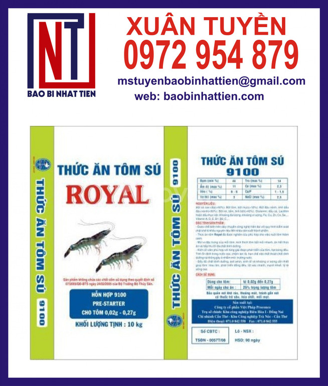 bao bì tiêu chuẩn của thức ăn cho tôm
