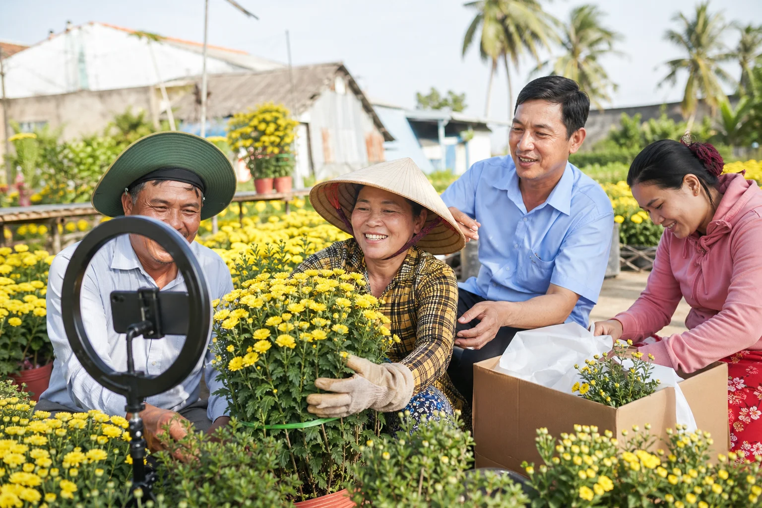 Bí thư xã Chợ Lách livestream bán cúc mâm xôi, gỡ khó cho nhà vườn
