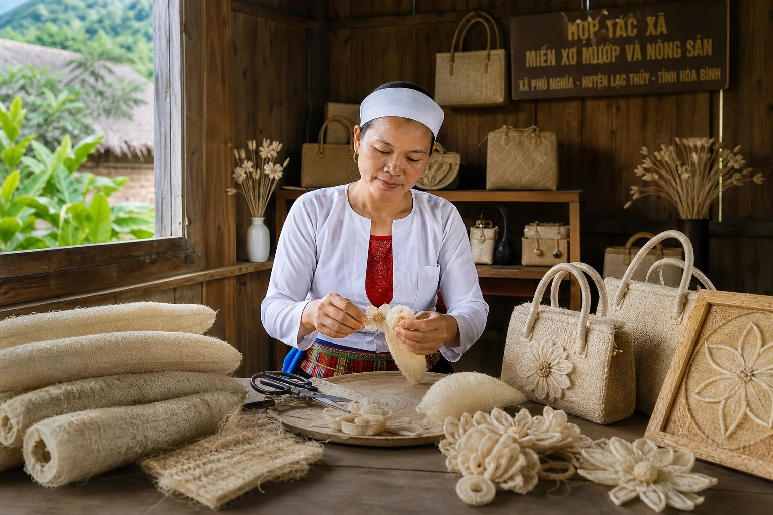 Cô gái Mường ở Phú Thọ biến mướp già thành tranh, túi xách độc đáo