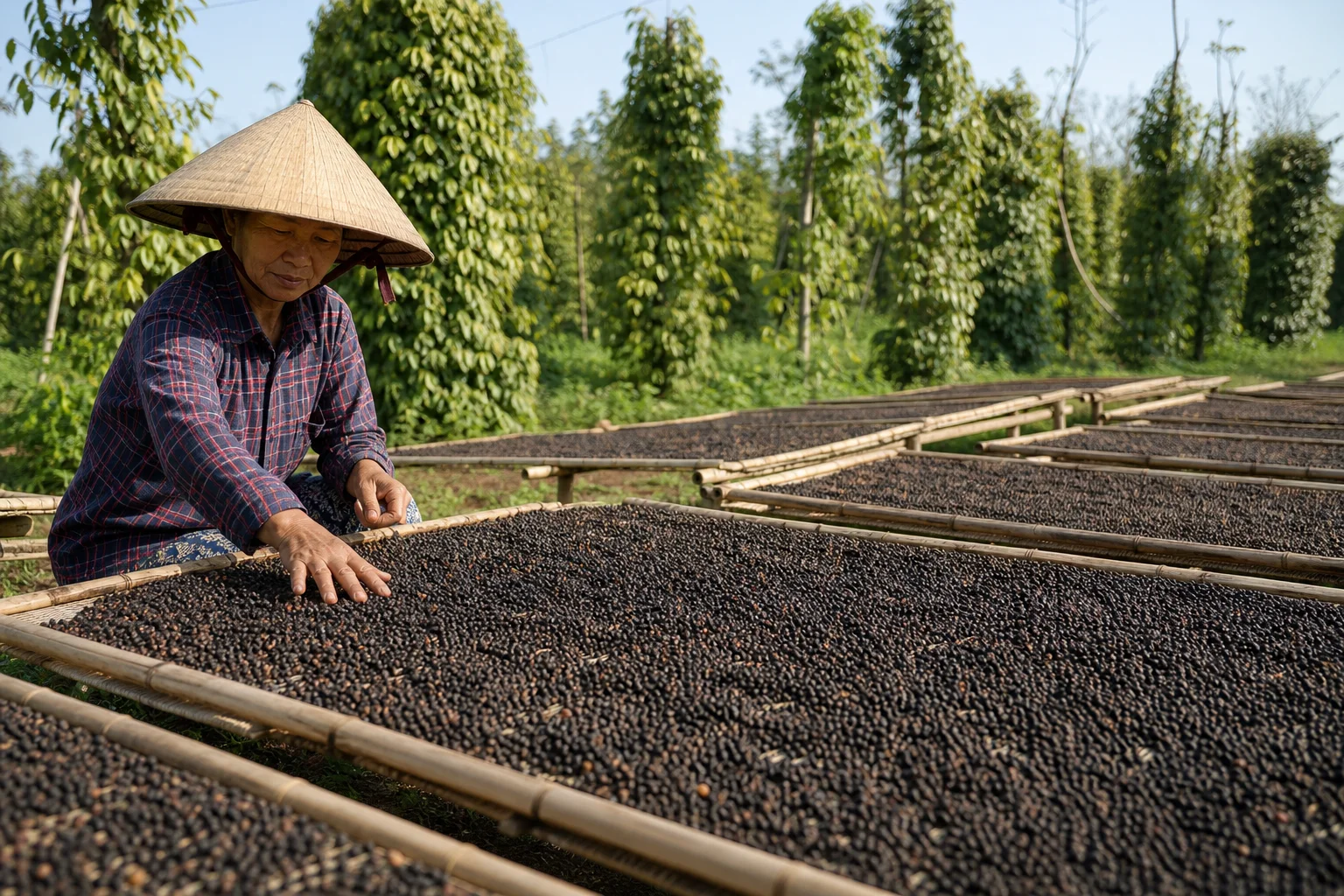 Giá tiêu hôm nay vững tại vùng trồng, xuất khẩu 5 tháng vẫn tăng