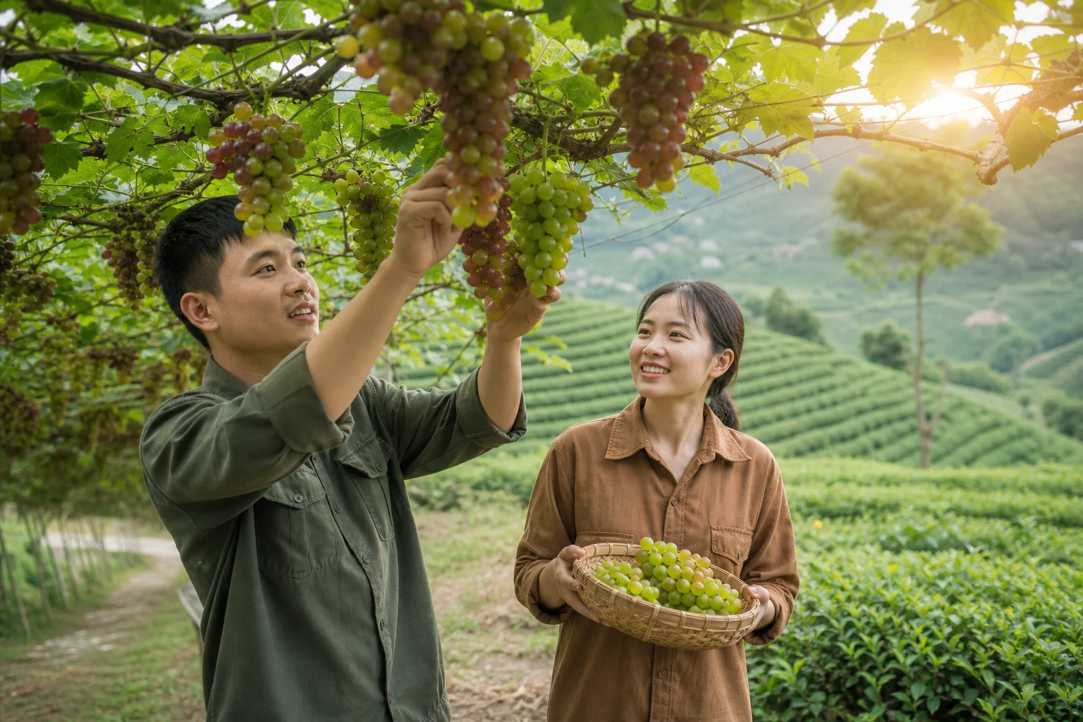 Nho Hàn Quốc giữa vùng chè Thái Nguyên: hướng đi xanh của vợ chồng trẻ