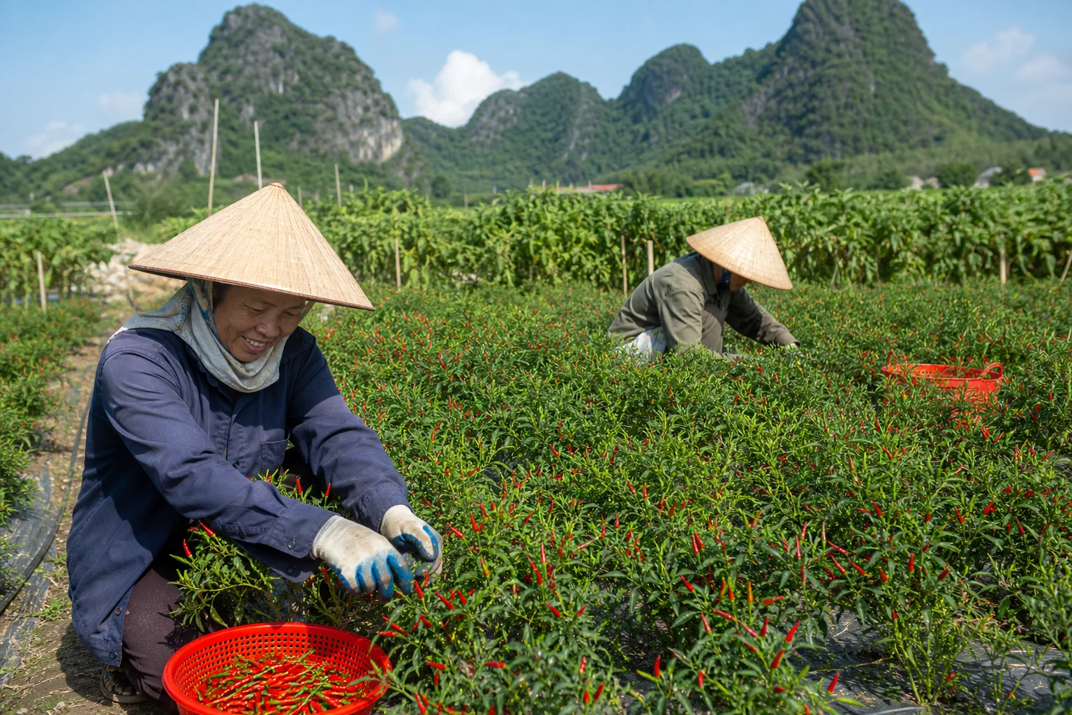 Ớt chỉ thiên hữu cơ ở Đông Triều: thu hoạch rộ, lao động có thêm thu nhập