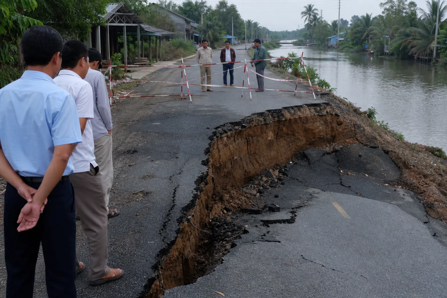 Tây Ninh khảo sát sạt lở, sụt lún tại Kiến Tường và Tuyên Thạnh